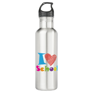 I Love School. Back To School. Cartoon Cute Heart Stainless Steel Water Bottle