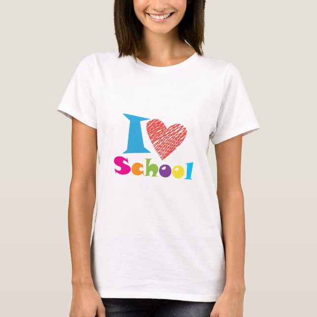 I Love School. Back To School. Cartoon Cute Heart T-Shirt (Front)