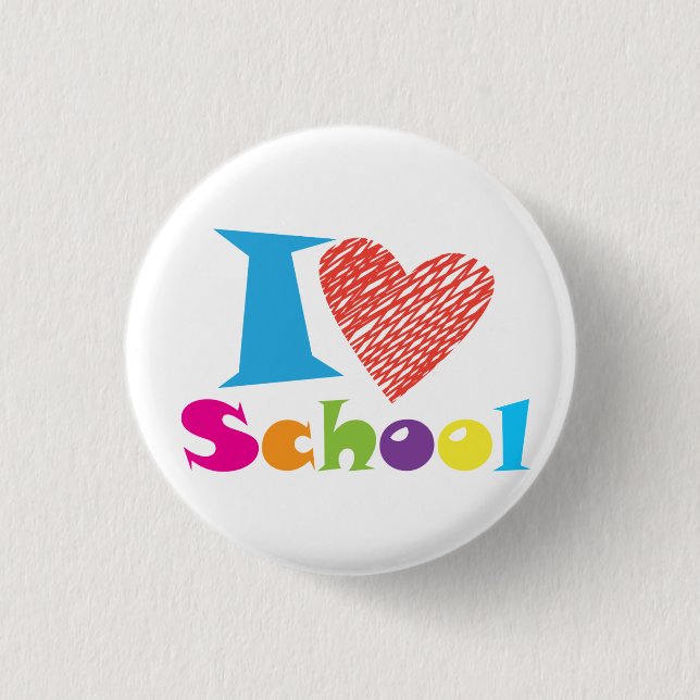 I Love School. Back to School. Cartoon Graduation  Button (Front)