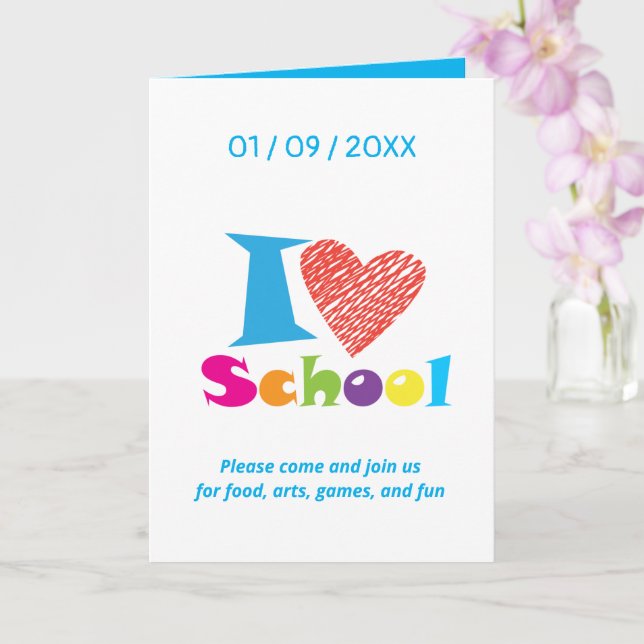 I Love School. Back to School Cartoon Graduation Card (Orchid)