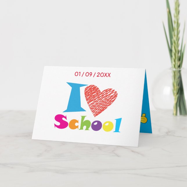 I Love School. Back to School Cartoon Graduation  Card (Front)
