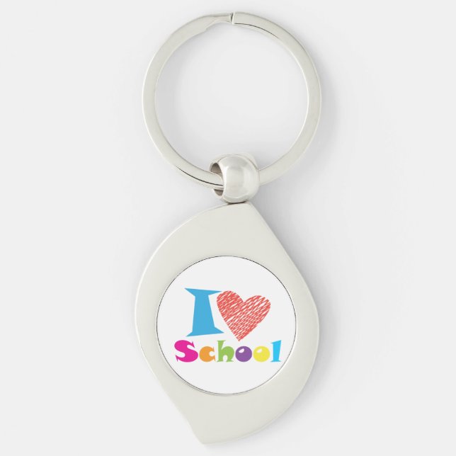 I Love School. Back to School. Cartoon Graduation  Keychain (Front)