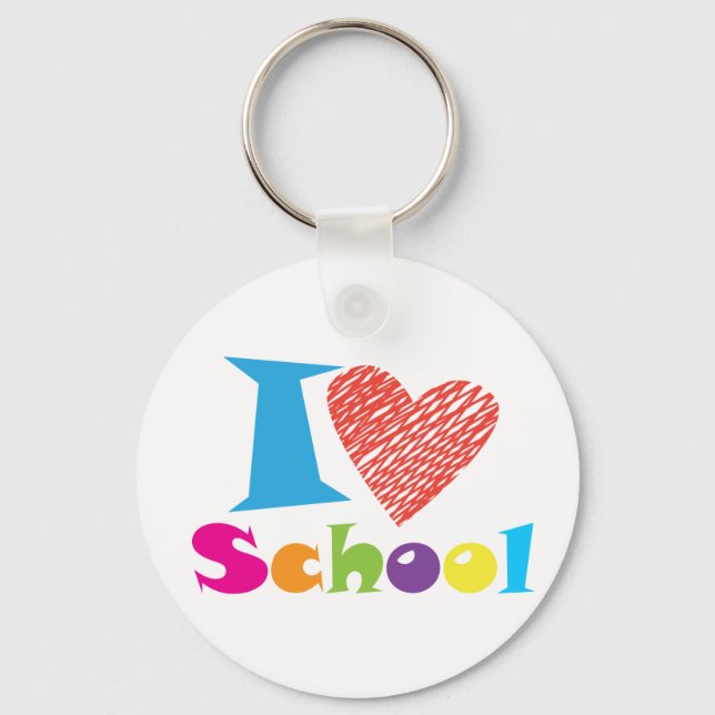 I Love School. Back to School. Cartoon Graduation  Keychain (Front)