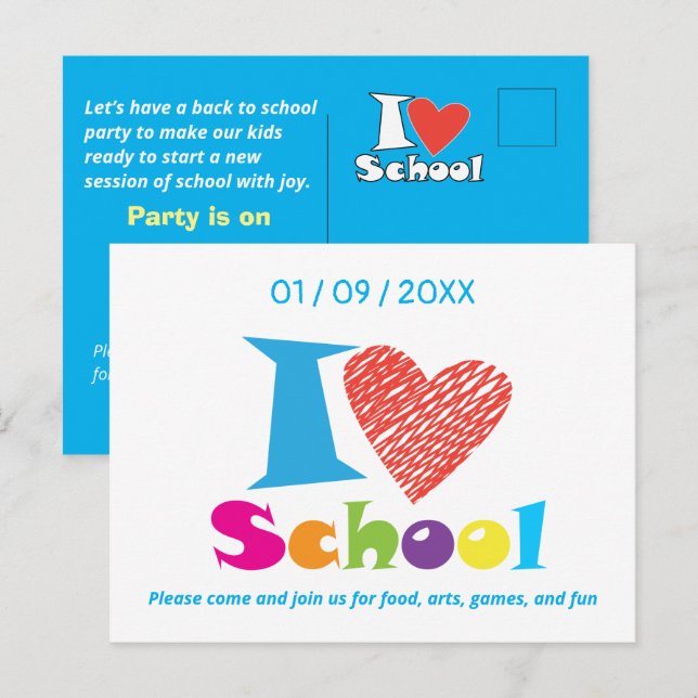 I Love School. Back to School. Cartoon Graduation  Postcard (Front/Back)