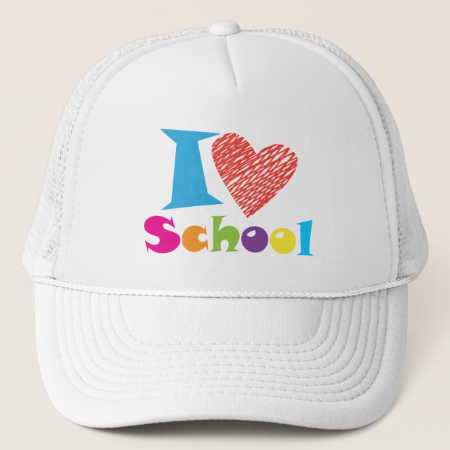 I Love School Back to School Cartoon Graduation Trucker Hat (Front)
