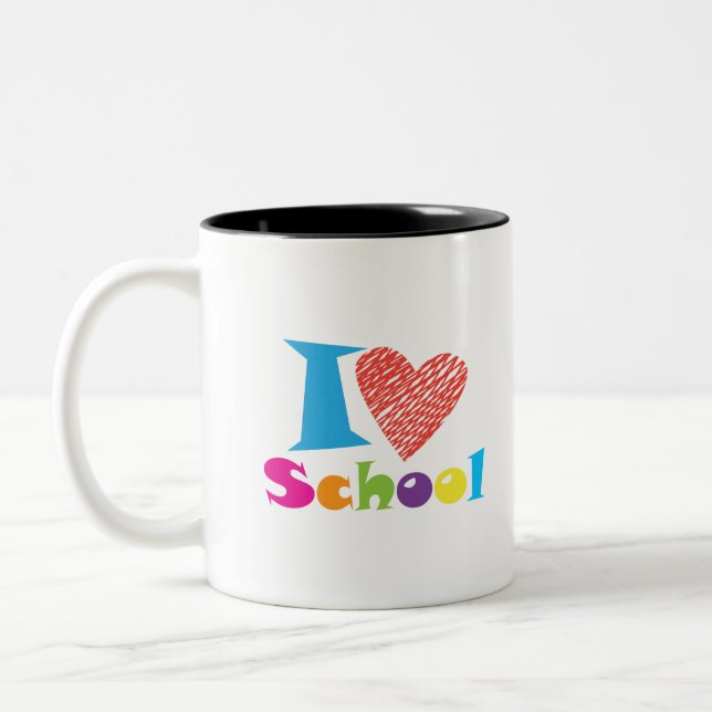 I love school. Back to school. Cartoon Graduation  Two-Tone Coffee Mug (Left)