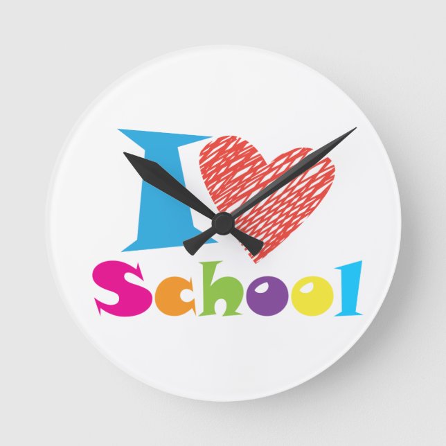 I Love School. Back to School. Cartoon T-Shirt Key Round Clock (Front)