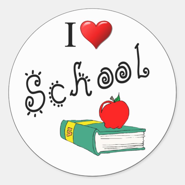 I Love School Heart Books Classroom Classic Round Sticker (Front)