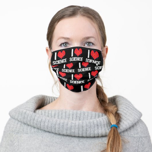 I Love Science Adult Cloth Face Mask (Worn)