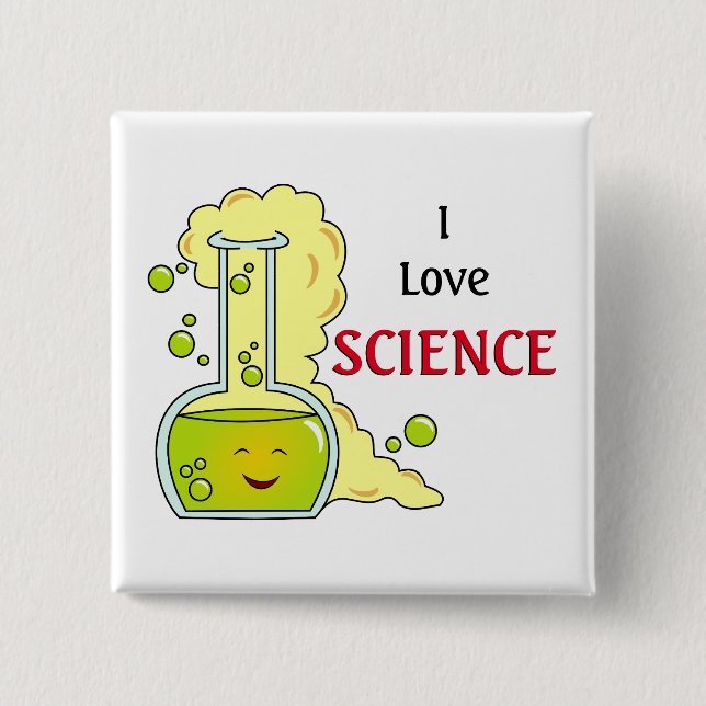 I Love Science Chemistry Flask Button (Front)