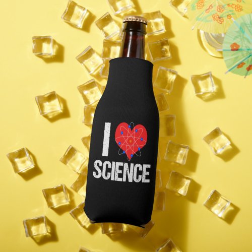 I Love Science Cool Scientist Atom Model Black Bottle Cooler