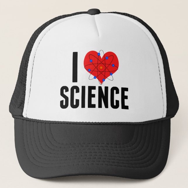 I Love Science Cool Scientist Atom Model Trucker Hat (Front)