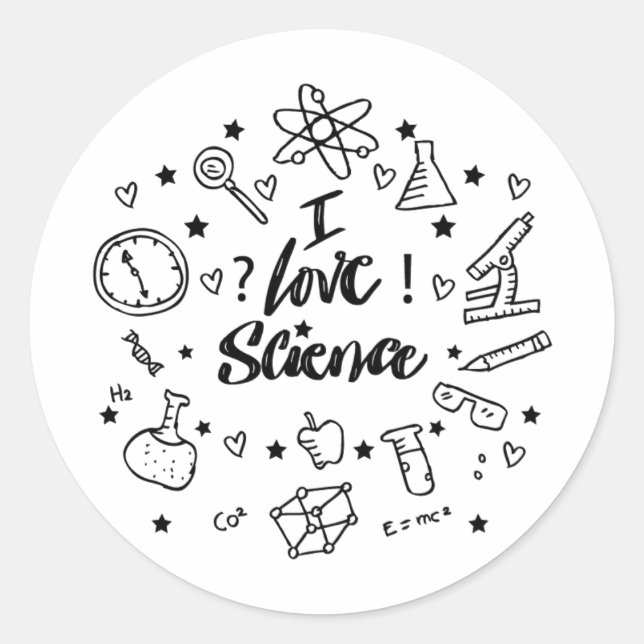I Love Science | Cute Science Lover Classic Round Sticker (Front)
