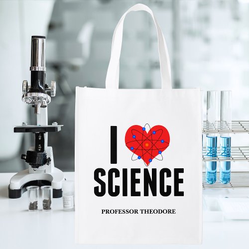 I Love Science Personalized Scientist Atom Model Grocery Bag
