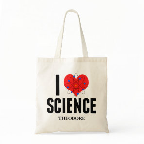 I Love Science Personalized Scientist Atom Model Tote Bag