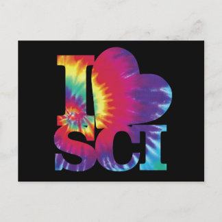 I love Science tie dye postcard