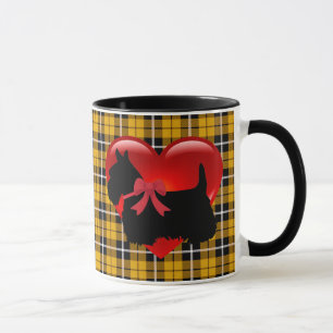 I love, Scottish Terrier, big red heart gold plaid Mug