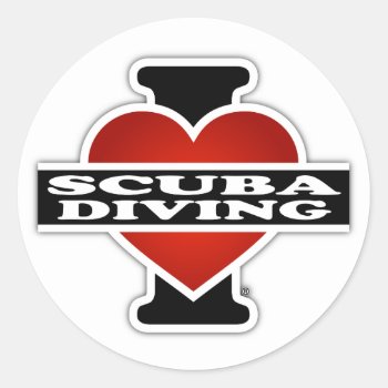 I Love Scuba Diving Classic Round Sticker by TheArtOfPamela at Zazzle