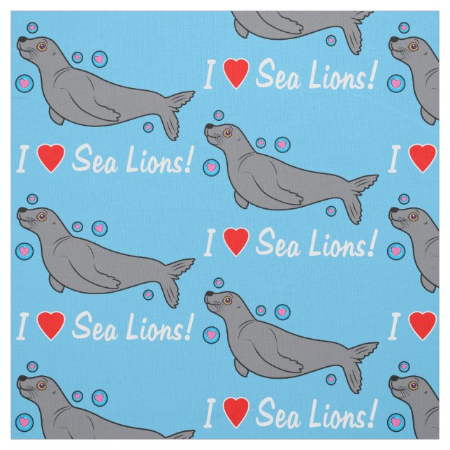 I Love Sea Lions! Fabric (Swatch)