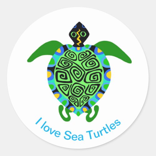 I love Sea TURTLES _Aqua blue  Classic Round Sticker
