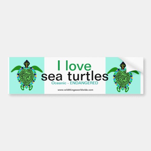  I love Sea TURTLES_ Wildlife warrior _ Aqua green Bumper Sticker