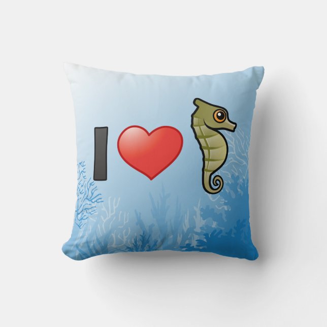 I Love Seahorses Throw Pillow (Front)