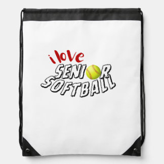 I Love Senior Softball Drawstring Backpack