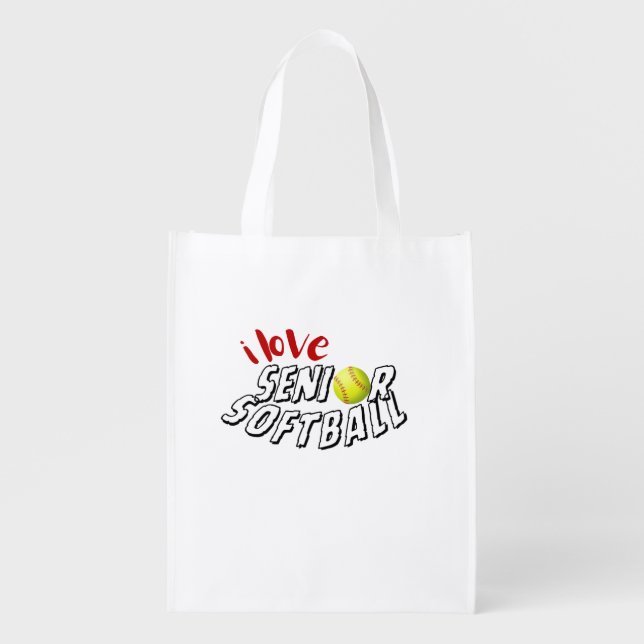 I Love Senior Softball Reusable Grocery Bag (Front)