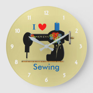I Love Sewing Vintage Sewing Machine Large Clock
