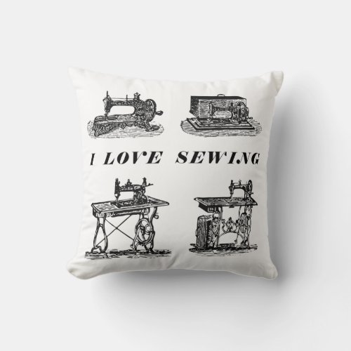 I love sewing with four vintage sewing machines throw pillow
