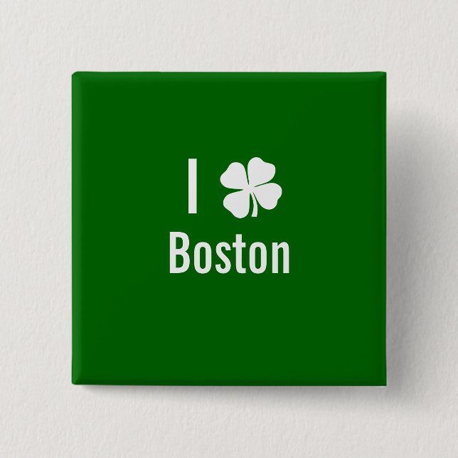 I love (shamrock) Boston St Patricks Day Pinback Button (Front)