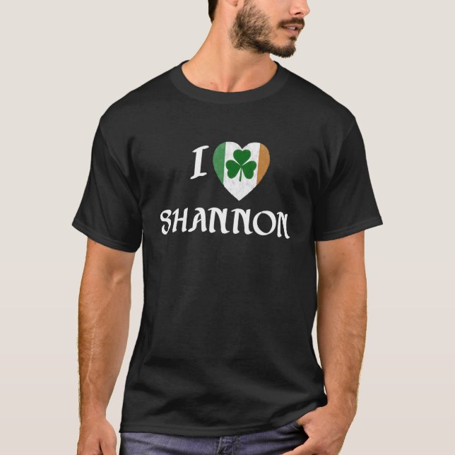 I Love Shannon Ireland Eire Flag Heart Shamrock Ir T-Shirt (Front)