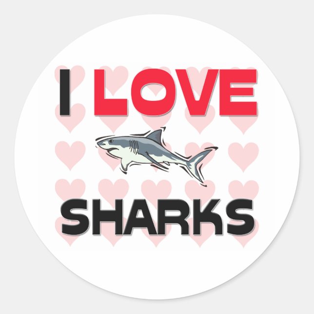 I Love Sharks Classic Round Sticker (Front)
