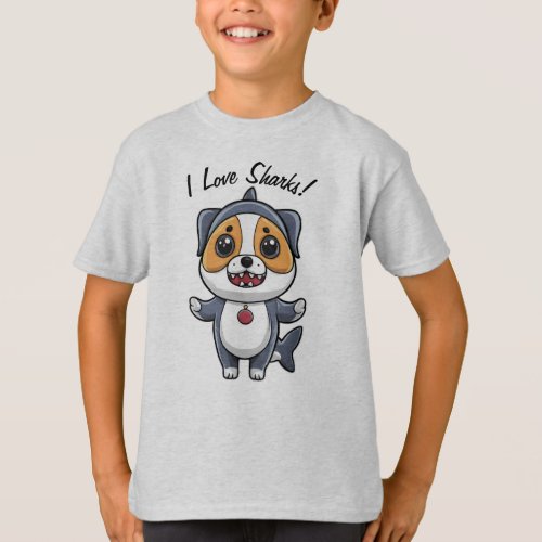 I Love Sharks Cut Puppy in Costume Edit Text T_Shirt