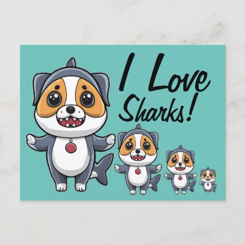 I Love Sharks Cute Puppy in Costume Edit Text Postcard