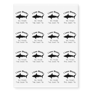 I Love Sharks Funny Gift for Shark Lovers Temporary Tattoos