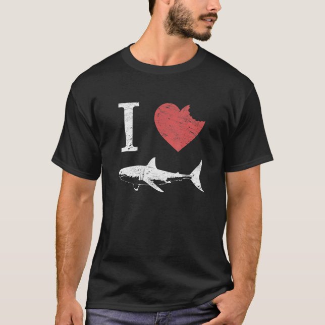 I Love Sharks - Vintage Grunge Shark T-Shirt (Front)