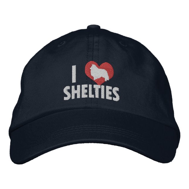I Love Shelties Dark Embroidered Baseball Hat (Front)