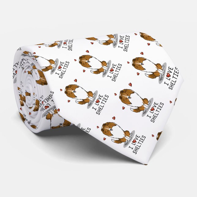 I Love Shelties (sable 2) Shetland Sheepdogs Cute Neck Tie (Rolled)