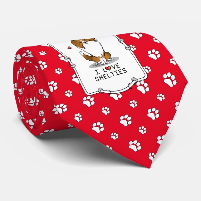 I Love Shelties (sable 2) Shetland Sheepdogs Cute Neck Tie (Rolled)