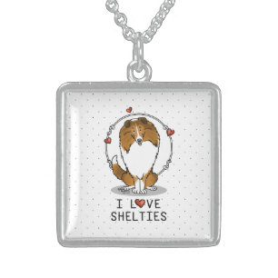 I Love Shelties (sable 2) Shetland Sheepdogs Cute Sterling Silver Necklace