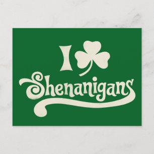 I Love Shenanigans Clover Shamrock St Patrick's Invitation Postcard