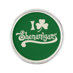 I Love Shenanigans Clover Shamrock St Patrick's Lapel Pin