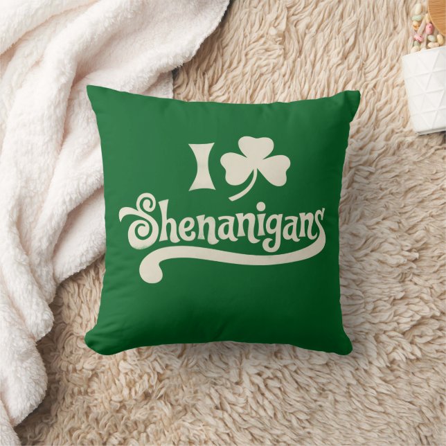I Love Shenanigans Clover Shamrock St Patrick's Throw Pillow (Blanket)
