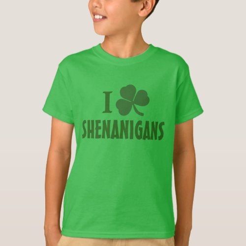 I Love Shenanigans Kids St Patricks Day T_Shirt