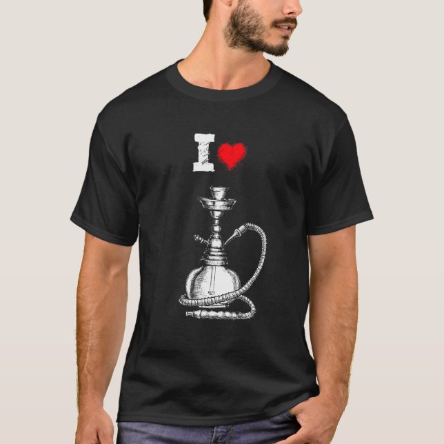 I Love Shisha With Pipe Heart For Hookah T-Shirt (Front)