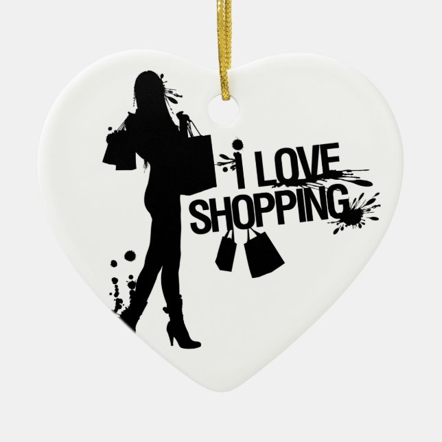 I Love Shopping Ceramic Ornament (Front)
