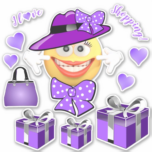I Love Shopping Smiling Fashion Emoji Sticker (Front)