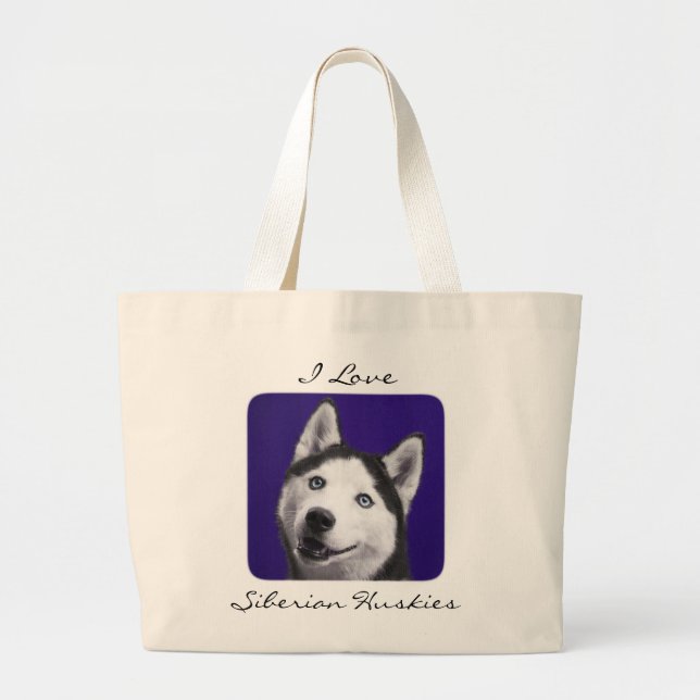 I Love Siberian Huskies Jumbo Canvas Totebag Large Tote Bag (Front)