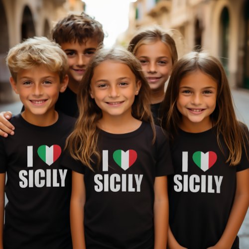 I Love Sicily Italian Flag Heart Kids T_Shirt